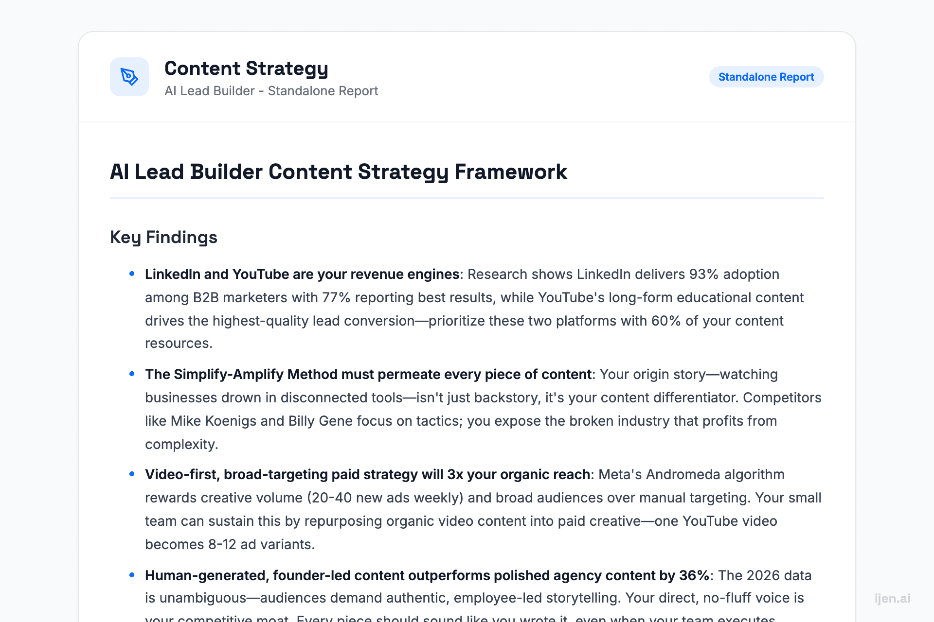 Content Strategy sample report showing AI-generated analysis